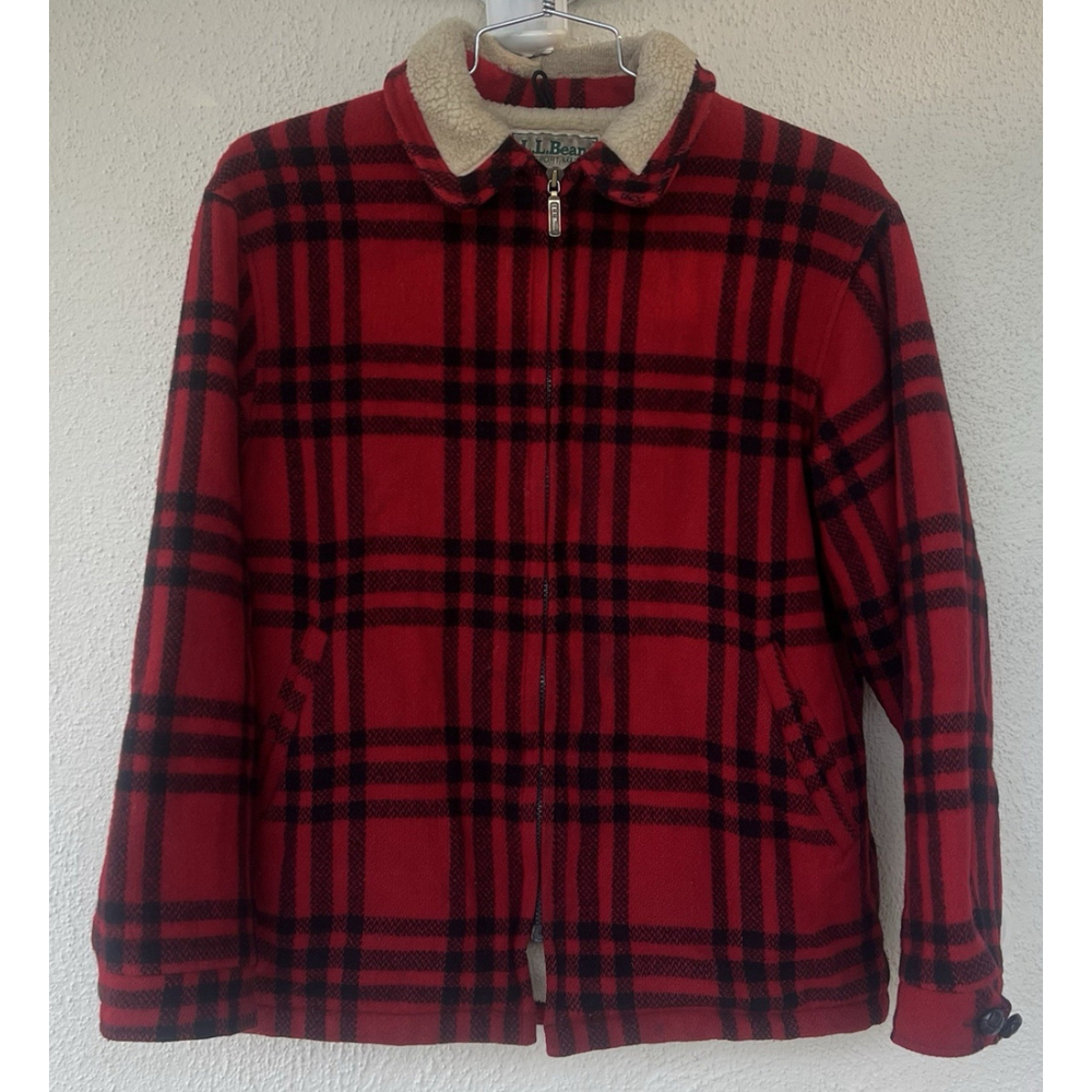 Vintage LL Bean Buffalo Plaid Mackinaw Hunting Coat S Outdoors Wool Shearling